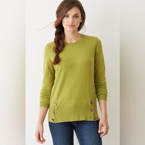 Women’s J.Jill Soft and Stylish Button Hem Vine Green Colour Sweater Size: L